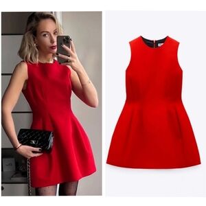 Zara Structured Voluminous Round Neck Sleeveless Mini Dress